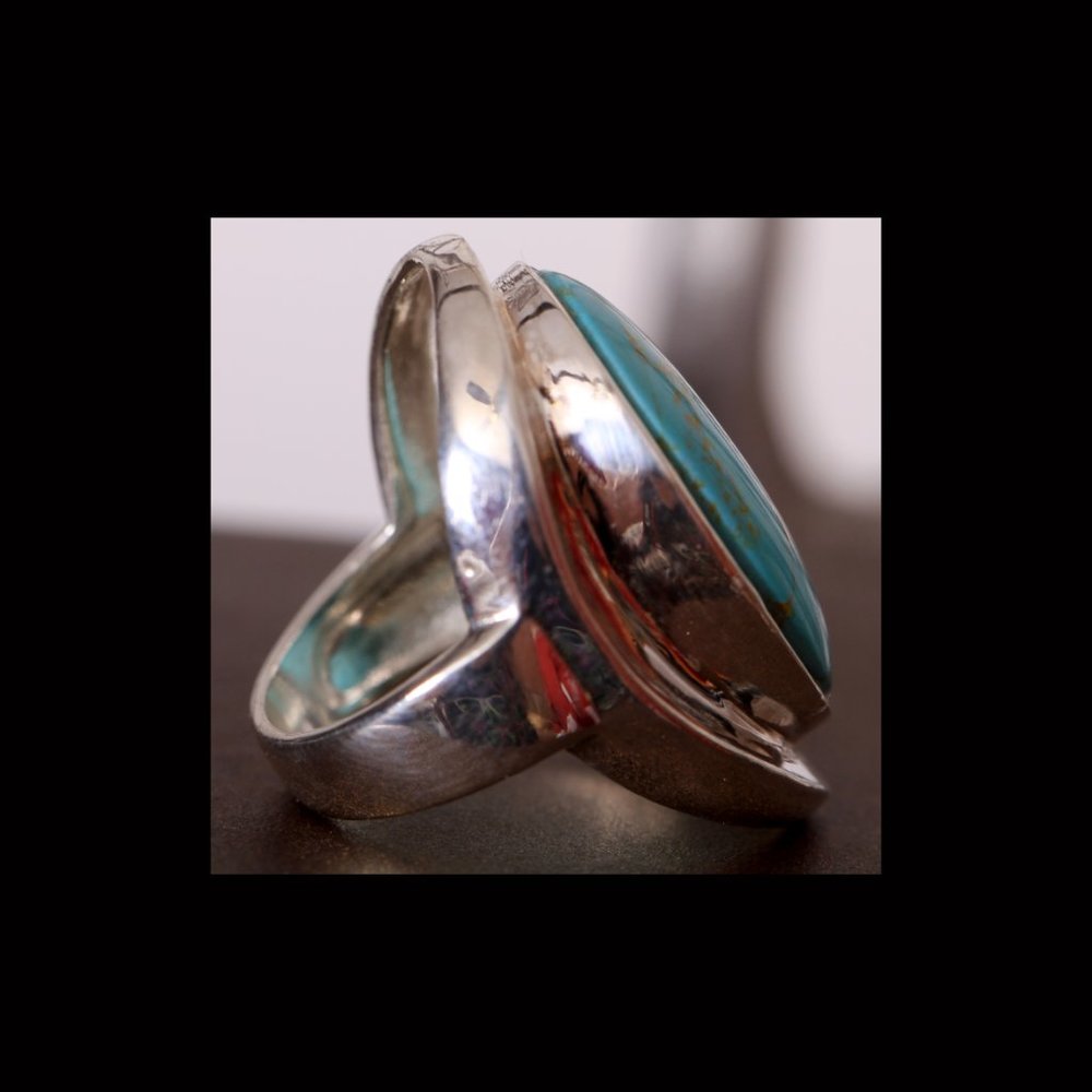 A Vintage Turquoise 925 Oval Ring - Picture 4 of 9